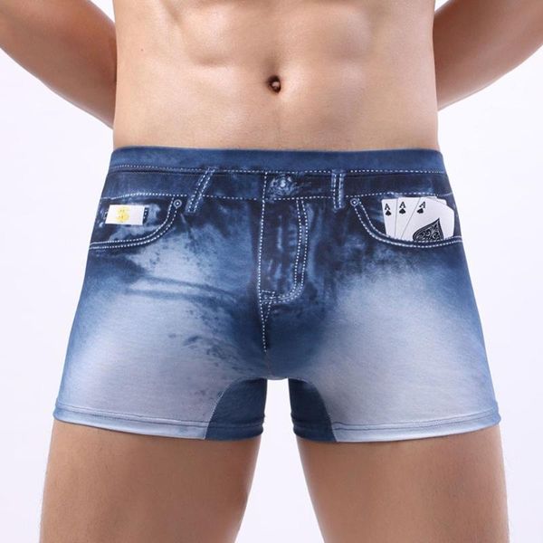 

underpants 3d printed boxer shorts for male denim bottom men's breathable jeans underwear elastic waist cowboy pantis a50, Black;white