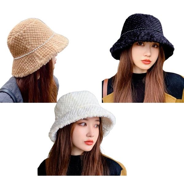 

wide brim hats trendy warm pearls basin hat plush fisherman winter outdoor for year day l5yb, Blue;gray