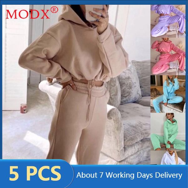 

women's two piece pants women sweatsuits fall clothing casual suit hooded crop + pant set outfits fitness wholesale bulk items lots m75, White