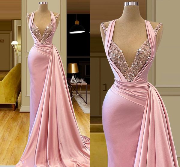 

pink sparkly mermaid evening dresses dubai sleeveles 2022 real image lace beaded sequins middle east prom dress robe de femme, Black;red