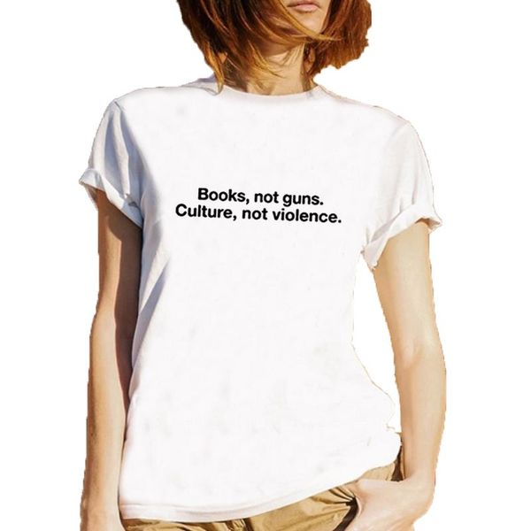 

women's t-shirt books not guns print women summer short sleeve o-neck tee shirt femme black white cotton tshirt top