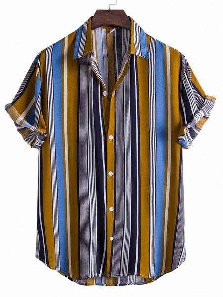 

romwe guys block striped curved hem shirt a2pq#, White;black