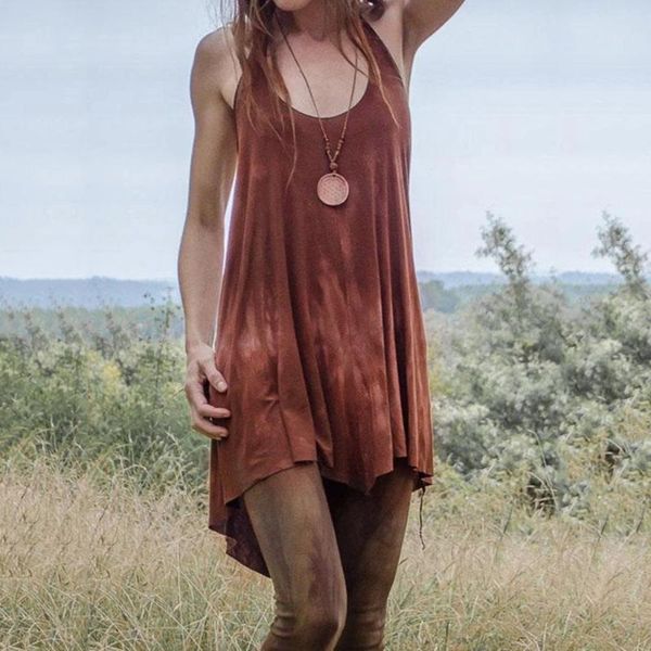 

women vintage tie dyed print mini dress 2021 strap backless short irregular summer punk style halter loose dresses a50 casual, Black;gray