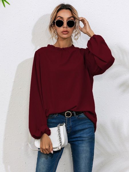 

frill neck bishop sleeve blouse s1kv#, White