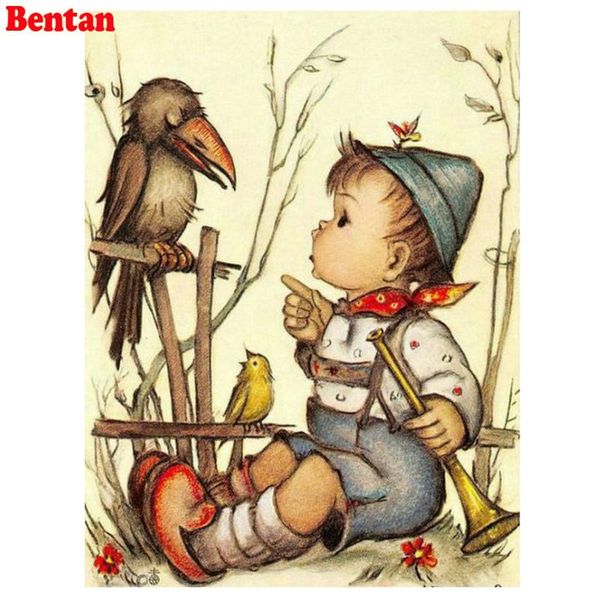 

diamond painting 5d diy boy and crow cross stitch mosaic needlework full square round embroidery rhinestone