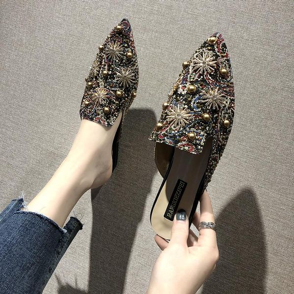 

slippers women's pointed toe shoes shallow slip-on summer 2021 women, Black