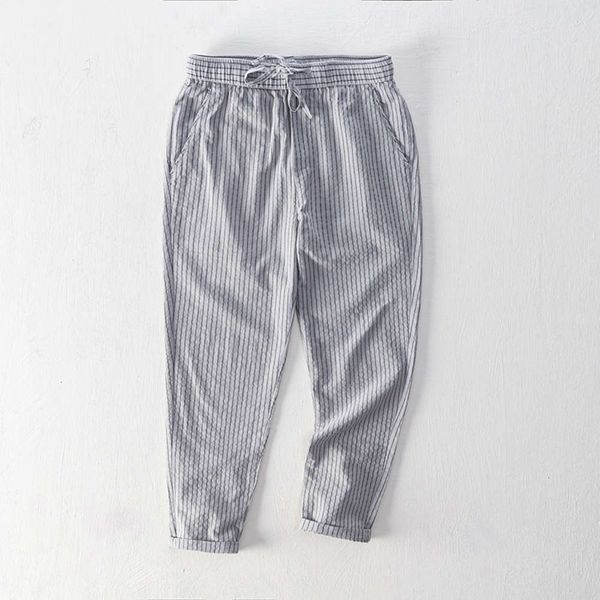 

spring and summer simple tether casual pants grey striped, Black