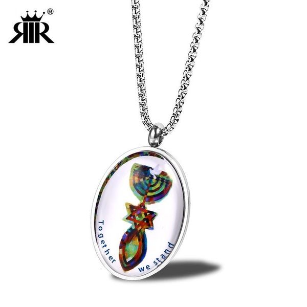 

pendants rir we stand togerther israeli menorah pendant necklaces image of symbols jewish messianic in stainless steel, Black