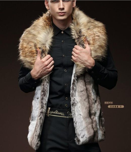 

europe and america wholesale men's fur vest imitation coat large collar 7014 vests, Black;white
