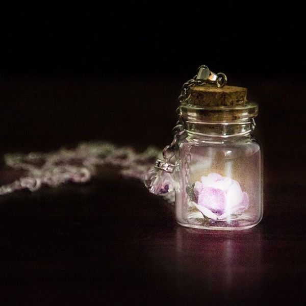 

fast delivery 2021 glow in the dark flower glass tiny wishing bottle vial necklace pendant chain car ornaments party favor