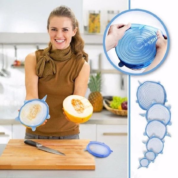 

kitchen storage & organization 6pcs reusable silicone fresh cover stretch lids seal lid bowl wrap accessories