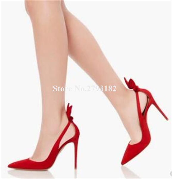 

dress shoes women cute fashion pointed toe suede leather stiletto bowtie heel pumps red black cut-out knotted high heels wedding