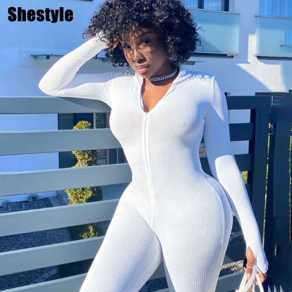 

shestyle rompers 2021 summer sporting shorts letter embroidery zipper turn down collar white black rib-knit playsuits womenin, Black;white