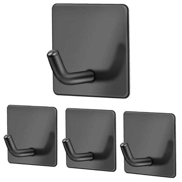 

hooks & rails punch-adhesive wall hook strong stickiness towel hanger stainless steel for bathroom bedroom kitchen black 4pcs