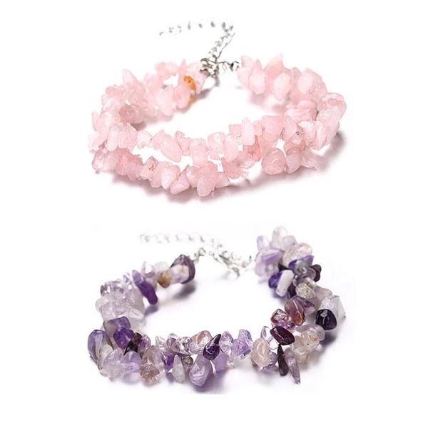 

natural chip stone gorgeous semi precious gemstones healing crystal string irregular beaded bracelet with lobster clasp, Black