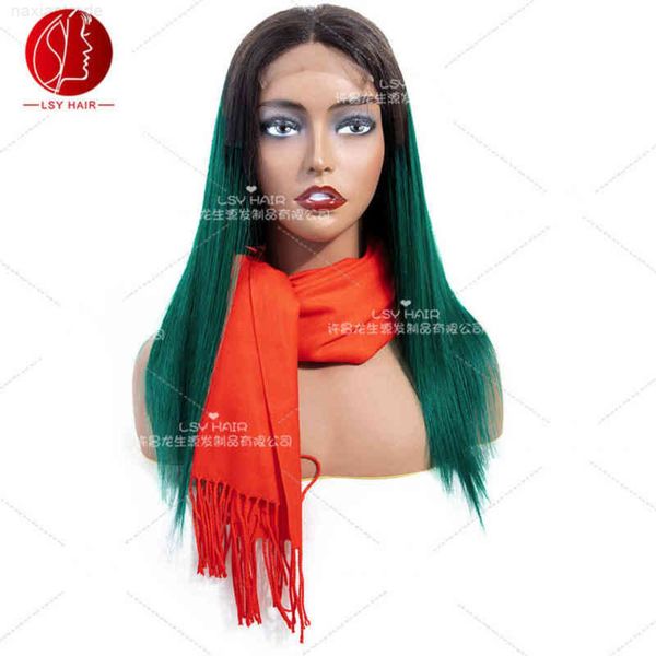

1b / green s hair hu green gradient 4 * 4 lace wig headcover, Black