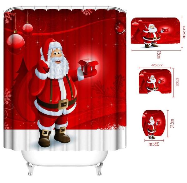 

4pcs shower curtain christmas santa claus bathroom waterproof polyester green plants hook curtains