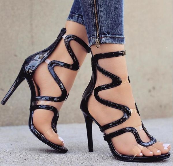

sandals transparent alleys women black patchwork/nudez patent leather ladies with open foot cut high leaps women's club fashion shoes j