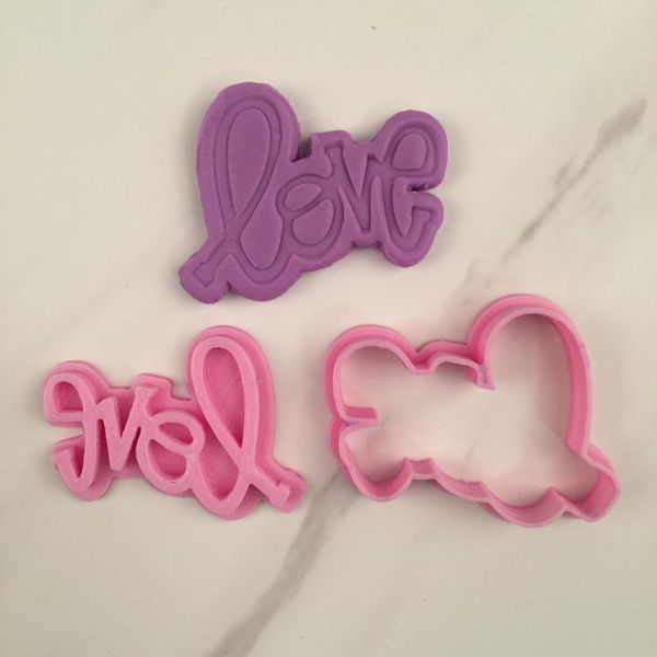 

love in cursive cookie or fondant cutter seal embossing mold baking tool cake moulds