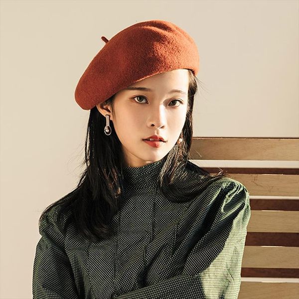 

vintage pure wool beret hat women felt british style fashion lady solid color slouchy winter hats female, Blue;gray