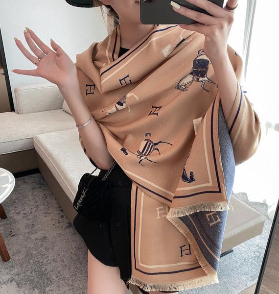 

scarves winter cashmere scarf for women warm pashmina blanket horse luxury dignified lady shawl wraps thick foulard bufanda size 180*65cm, Blue;gray