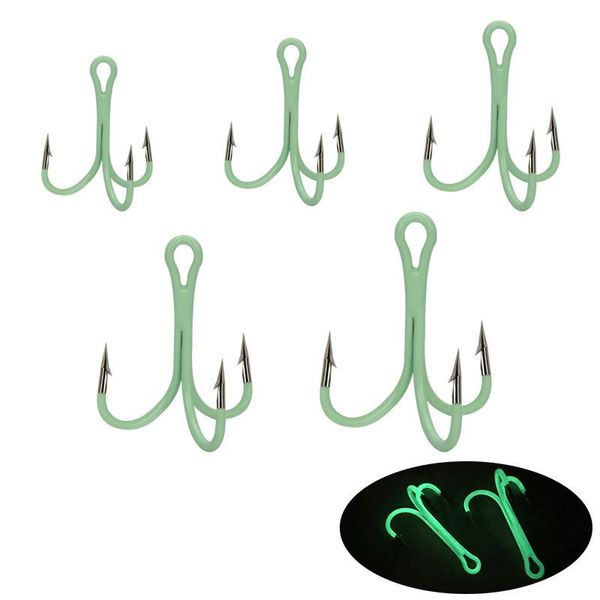 

fishing hooks glow treble hook 2# 4# 6# 8# 10# high carbon steel luminous barbed lot 5 pieces