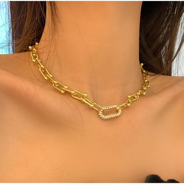 

chains collar jewelry carabiner screw lock clasps zircon pendant spiral buckles necklace, Silver