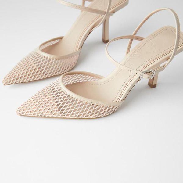 

summer women fine heel sandals pointed toe mesh slingback for party shoes elegant pumps dress, Black