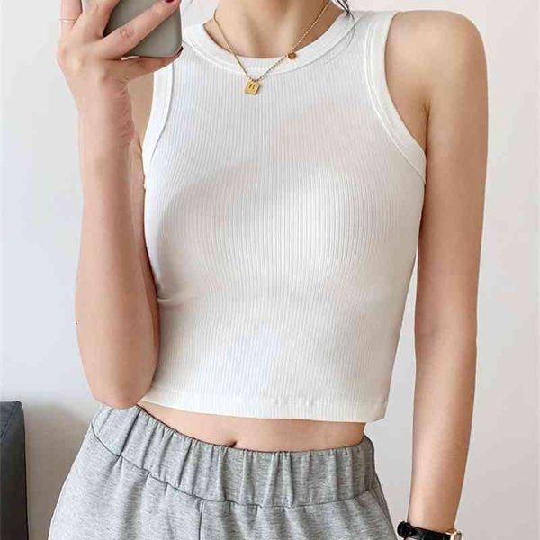 

women's tanks & camis fashion screw thread solid short tank summer 2021 arrival sleeveless basic crop women vequ, White