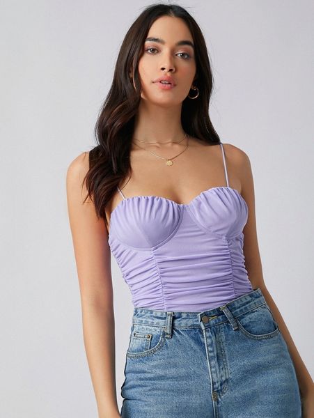 

ruched mesh cami r0q0#, White