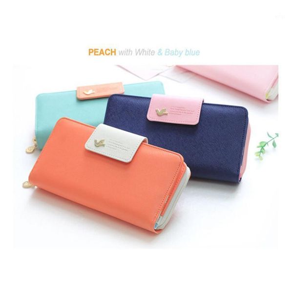 

wallets real 2021 mobile phone manufacturers wallet bag female korean large capacity hit color hasp long card package l2631, Red;black