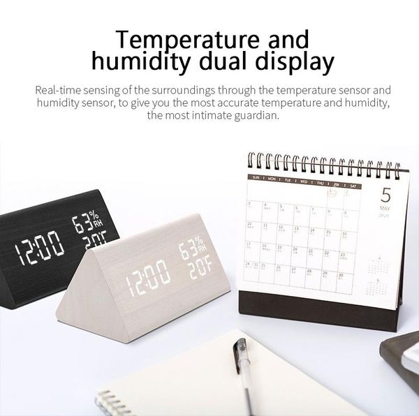 

other clocks & accessories led digital clock wooden alarm table sound control automatically adjust brightness electronic deskusb home