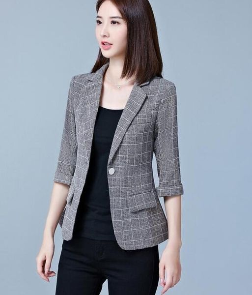 

women's jackets plaid slim single button ol office ladies workwear jacket, Black;brown