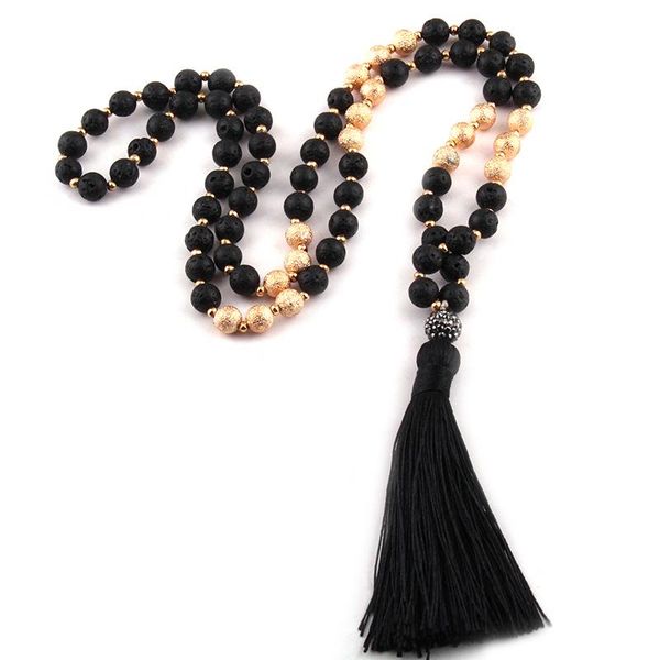 

pendant necklaces fashion bohemian tribal jewelry lava stones black tassel, Silver