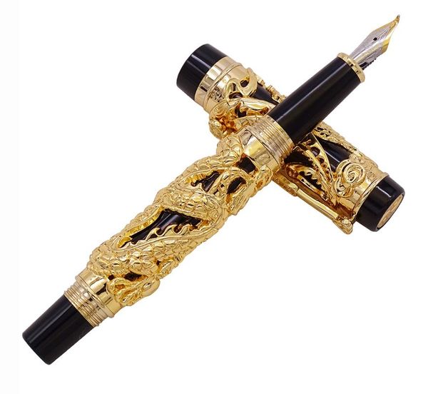 

fountain pens jinhao dragon phoenix vintage luxury calligraphy pen bent nib full metal golden & black carving for art office gift