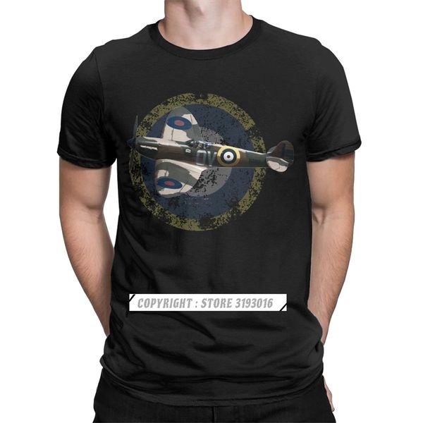 British Supermarine Spitfire Fighter Avião Camisetas Homens Algodão Tshirt Piloto Avião Avião Tees Manga Curta 210706