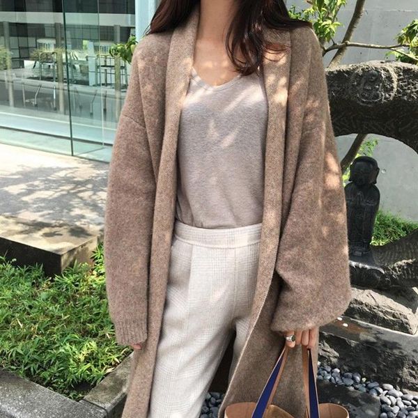 

women's knits & tees long sleeve female cardigan solid casual streetwear open stitch sweater winter thick knitted autumn, White