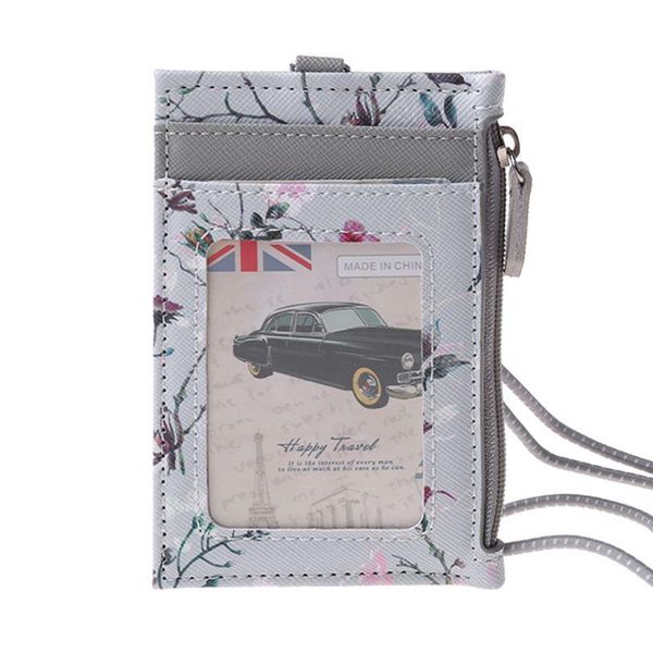 

card holders portable leather credit wallet badge holder coin pocket purse with lanyard, Brown;gray