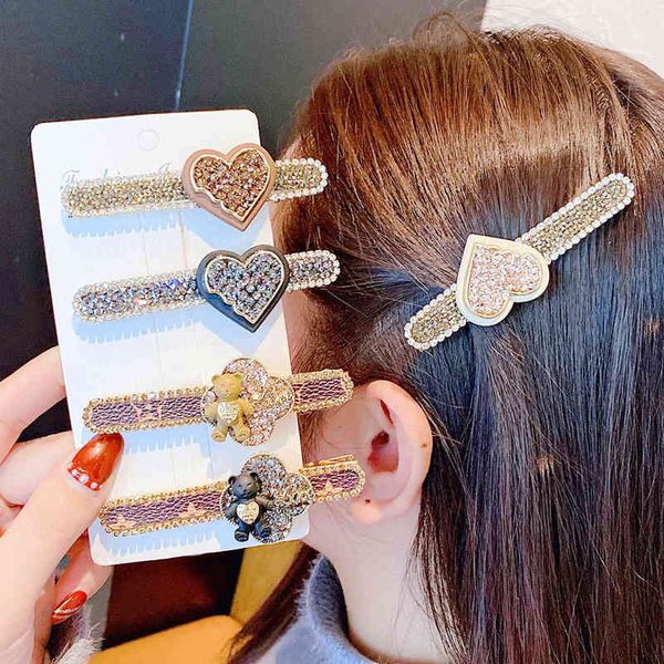 

hair jewelry accessories 2021 autumn winter love rhinestone duck beak clip bear pin wind broken bangs korean, Golden;white