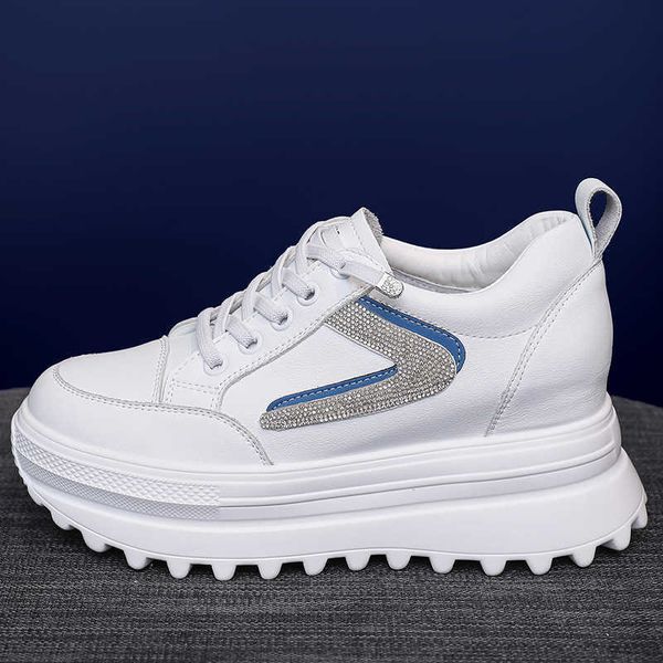

muffin small white shoes women's 2021 autumn fashion leather inner heightening versatile leisure sports running single