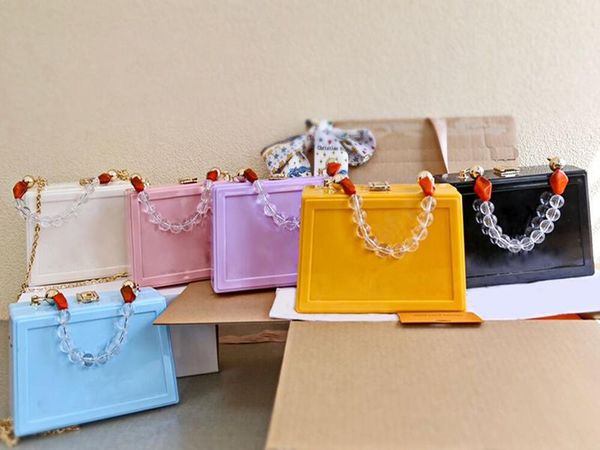 

acrylic splicing square bag mini size jewelry box string chain handle exquisite handbag alphabet spelling design purse