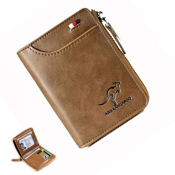 

wallets 2021 fashion men's coin purse wallet blocking genuine leather zipper business card holder id money bag male, Red;black