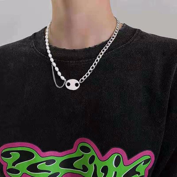 

pendant necklaces vintage titanium steel chain choker necklace for women exaggerated pig nose shape clavicle jewelry accessories, Silver