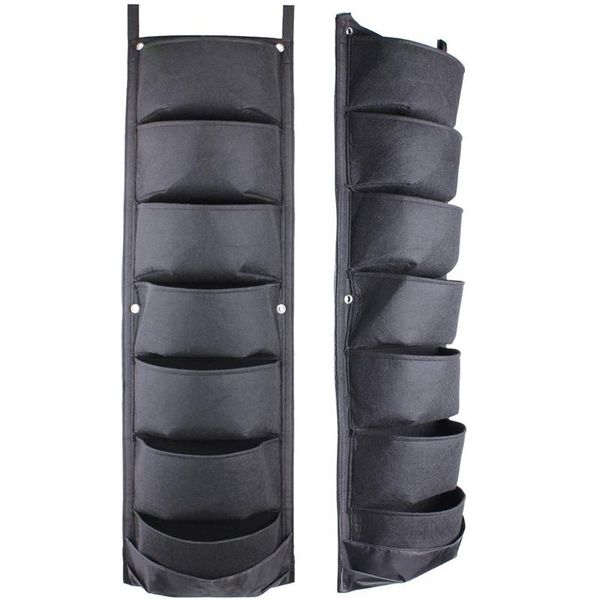 

vertical hanging garden flower pots with 7 pockets, 2 planting bags for balcony, and yard decoration (black) planters &