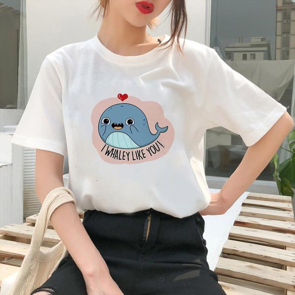 

crewneck i whaley like womens you printed cute little whale summer streetwear short sleeves design hipster, White