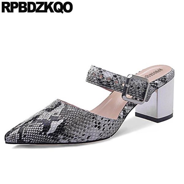 

dress shoes handmade strap metal chunky mary jane block snake pointed toe ladies genuine leather green high heels snakeskin pumps, Black
