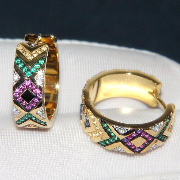 

stud s925 sterling silver tribal geometric colorful striped earrings female ins tide wild monaco jewelry, Golden;silver
