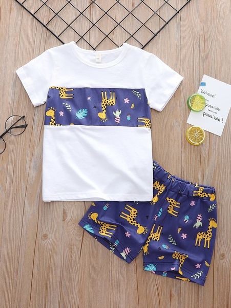 

toddler boys cartoon & tropical print tee & shorts she, White