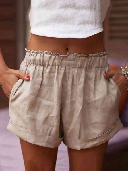 

cotton and linen pure color womens short white khaki pink greyish blue, White;black