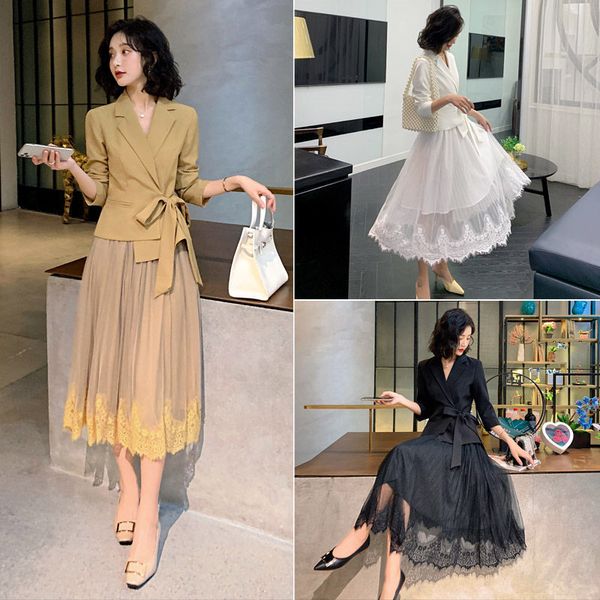 

dress temperament blazer female tender trend spring and autumn knitted suit skirt elegant plight of two garments mrs k372 ayqr, Black;gray